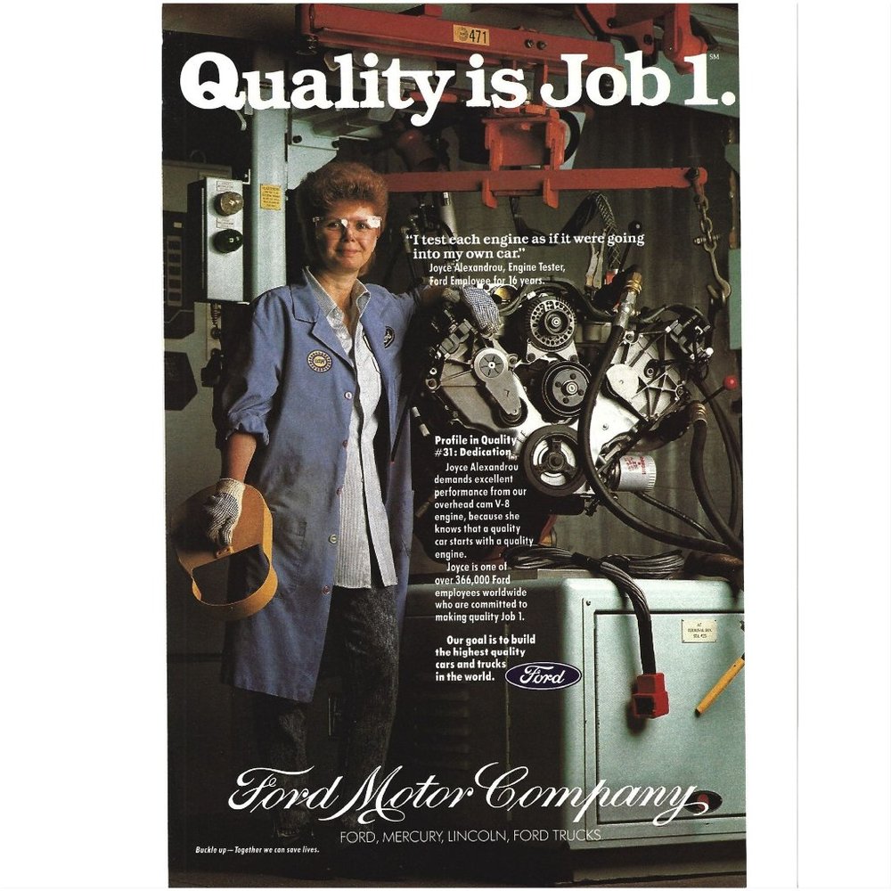 Ford Motor Company Quality Job 1 Engine Test Car 1990s Vintage Print Ad